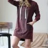 42POPS | Dark Burgundy Mineral Wash Hooded Hi-Low Pocket Sweatshirt Dress - Women
