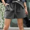 42POPS | Ash Gray Faux Leather Tie-Waist Pocket Paper-Bag Shorts - Women