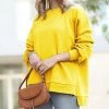 42POPS | Yellow Crewneck Long-Sleeve Hi-Low Pocket Sweatshirt - Women