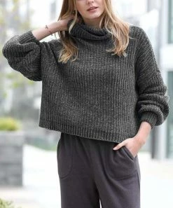 42POPS | Ash Gray Turtleneck Puff-Sleeve Sweater - Women