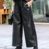 42POPS | Black Faux Leather Pocket Wide-Leg Pants - Women