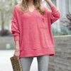 42POPS | Rose Melange V-Neck Hi-Low Pocket Sweater - Women