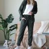42POPS | Army Green Mineral-Wash Zip-Up Hoodie & Joggers - Women