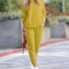 42POPS | Olive Mustard Crewneck Sweatshirt & Pocket Joggers - Women