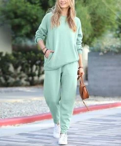 42POPS | Light Green Crewneck Sweatshirt & Pocket Joggers - Women