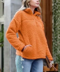 42POPS | Butter Orange Sherpa Half-Zip Pocket Pullover - Women