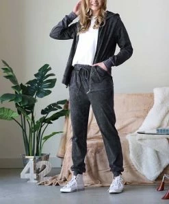 42POPS | Charcoal Mineral-Wash Zip-Up Hoodie & Joggers - Women
