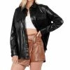 42POPS | Black Faux Leather Pocket Shacket - Women