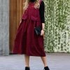 42POPS | Dark Burgundy Corduroy Sleeveless Midi Dress - Women
