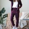 42POPS | Dark Plum Mineral-Wash Zip-Up Hoodie & Joggers - Women
