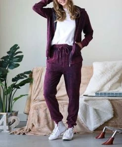 42POPS | Dark Plum Mineral-Wash Zip-Up Hoodie & Joggers - Women