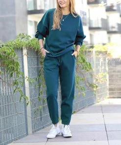 42POPS | Teal Crewneck Sweatshirt & Drawstring Pocket Joggers - Women