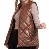 42POPS | Chocolate Quilted Faux Leather Mock Neck Zip-Up Puffer Vest - Women