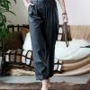 42POPS | Black Faux Leather Pleated Pocket Straight-Leg Pants - Women