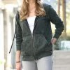 42POPS | Army Green Mineral-Wash Zip-Up Pocket Hoodie - Women