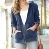 42POPS | Blue Gray Mineral-Wash Zip-Up Pocket Hoodie - Women
