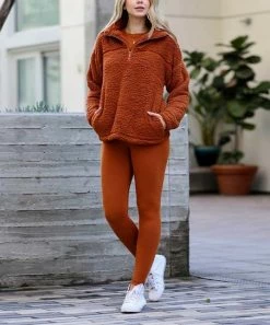 42POPS | Almond Sherpa Half-Zip Pocket Pullover - Women