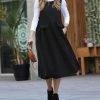 42POPS | Black Corduroy Sleeveless Midi Dress - Women