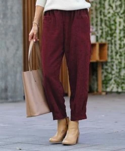 42POPS | Dark Burgundy Corduroy Pocket Straight-Leg Pants - Women