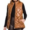 42POPS | Camel Quilted Faux Leather Mock Neck Zip-Up Puffer Vest - Women