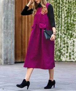 42POPS | Magenta Corduroy Sleeveless Midi Dress - Women