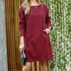42POPS | Dark Burgundy Long-Sleeve Corduroy Pocket Mini Dress - Women