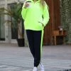 42POPS | Neon Lime Sherpa Pullover & Black & Neon Lime Stripe Sweatpants - Women