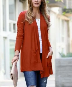 42POPS | Dark Rust Slouchy Pocket Open Cardigan - Women