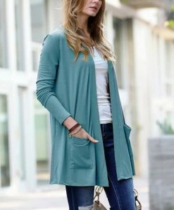 42POPS | Dusty Teal Slouchy Pocket Open Cardigan - Women