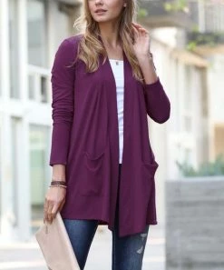 42POPS | Dark Plum Pocket Open Cardigan - Women