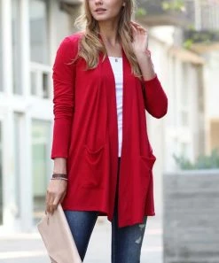 42POPS | Burgundy Slouchy Pocket Open Cardigan - Women
