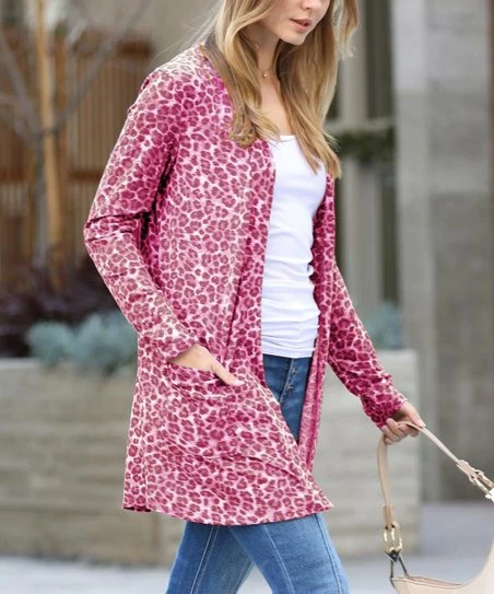 42POPS | Cranberry Leopard Pocket Open Cardigan - Women