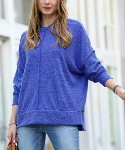 42POPS | Bright Blue Melange Hacci Drop-Shoulder Oversize Sweater - Women