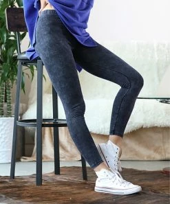 42POPS | Blue Gray Mineral Wash Leggings - Women