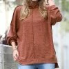 42POPS | Dark Rust Melange Hacci Mock Neck Sweater - Women