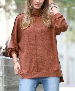 42POPS | Dark Rust Melange Hacci Mock Neck Sweater - Women