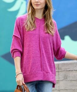 42POPS | Magenta Melange Hacci Drop-Shoulder Oversize Sweater - Women