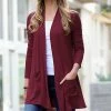 42POPS | Dark Burgundy Slouchy Pocket Open Cardigan - Women
