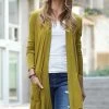 42POPS | Olive Mustard Slouchy Longline Open Pocket Cardigan - Women