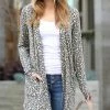 42POPS | Olive Leopard Long-Sleeve Longline Pocket Open Cardigan - Women