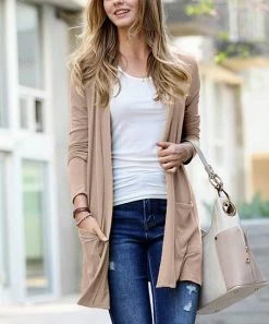 42POPS | Light Mocha Slouchy Pocket Open Cardigan - Women