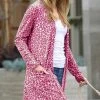 42POPS | Cranberry Leopard Long-Sleeve Longline Pocket Open Cardigan - Women