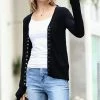 42POPS | Black Thumbhole V-Neck Long-Sleeve Snap Cardigan - Women