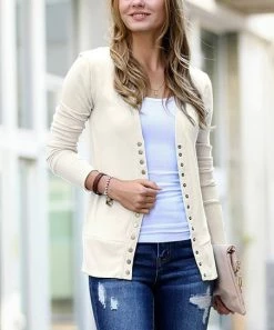42POPS | Cream Ribbed Snap Cardigan - Women