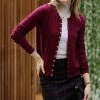 42POPS | Dark Burgundy Crewneck Long-Sleeve Snap Cardigan - Women