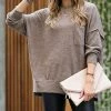 42POPS | Mocha Melange Oversize V-Neck Pocket Sweater - Women