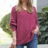 42POPS | Magenta Melange V-Neck Hi-Low Pocket Sweater - Women