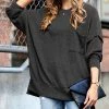 42POPS | Charcoal Melange Oversize Crewneck Long-Sleeve Hi-Low Pocket Sweater - Women