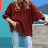 42POPS | Dark Rust Side-Slit Oversize Crewneck Dolman Sweater - Women