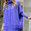 42POPS | Bright Blue Melange Drawstring Cowl Neck Long-Sleeve Sweater - Women